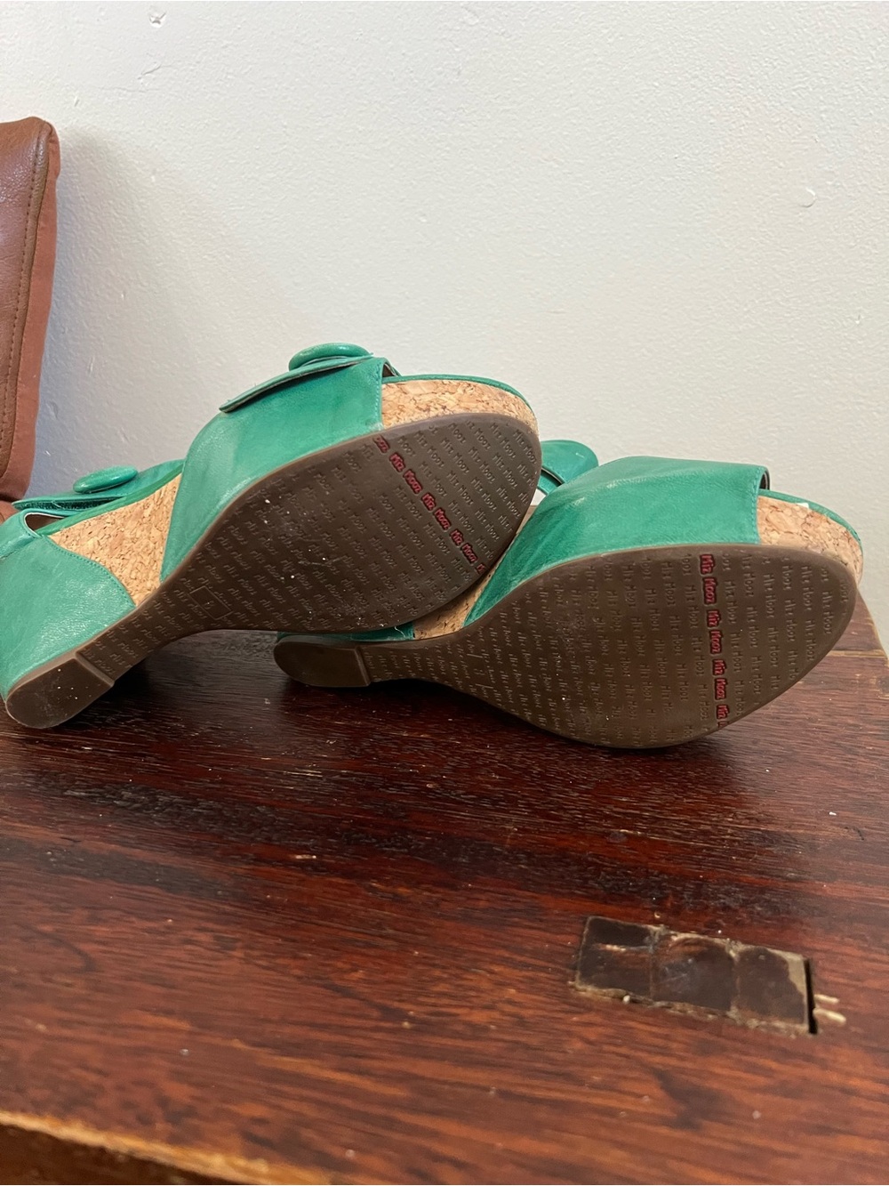 Miz Mooz Green Suede Cork Platform Wedge Sandals - Picture 5 of 8